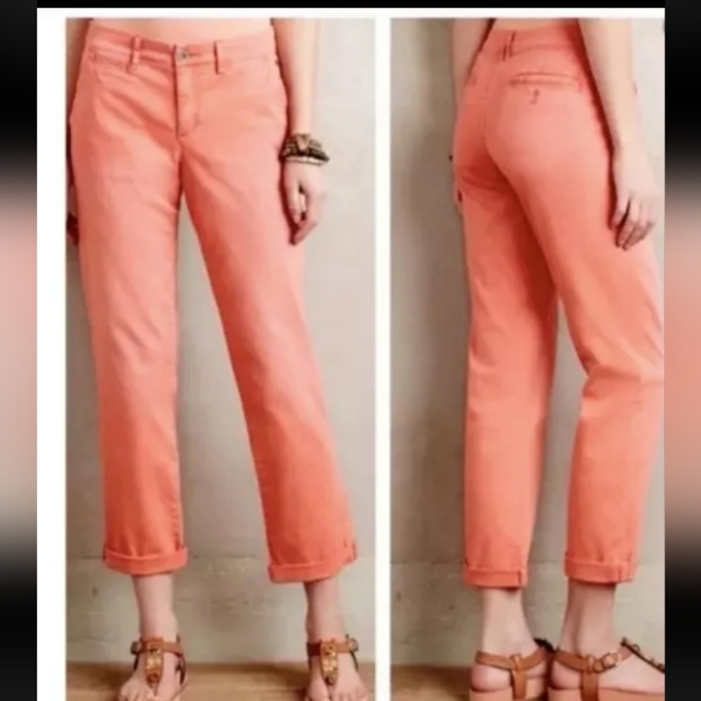 Anthropologie Pilcro and the Letter press Hyphen pink/coral/orange pants 34"